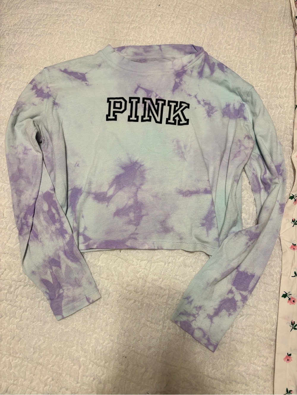 PINK Victoria's Secret Cropped Tie-Dye Long Sleeve Top - Lavender & Mint